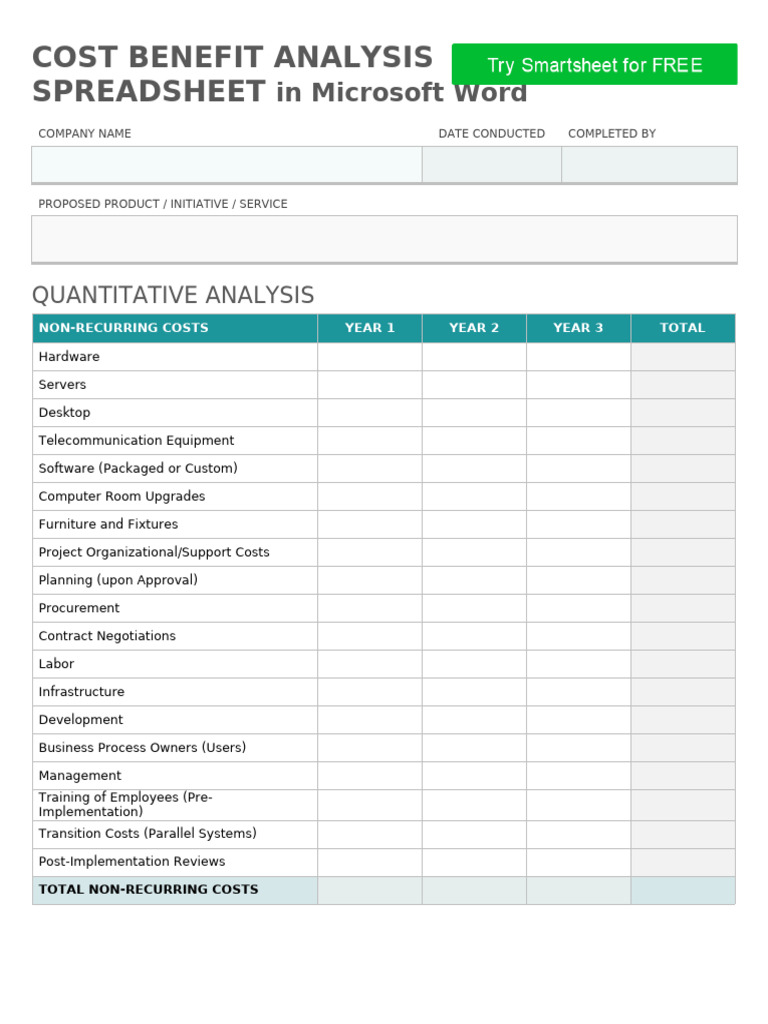 Cost Benefit Analysis Template in Word | PDF