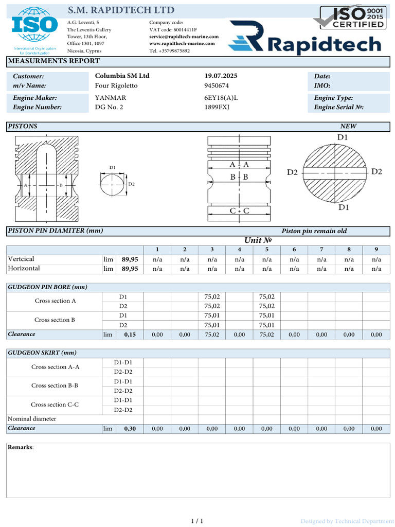 Yanmar Engine Measurements Report | PDF | Engine Technology | Internal ...