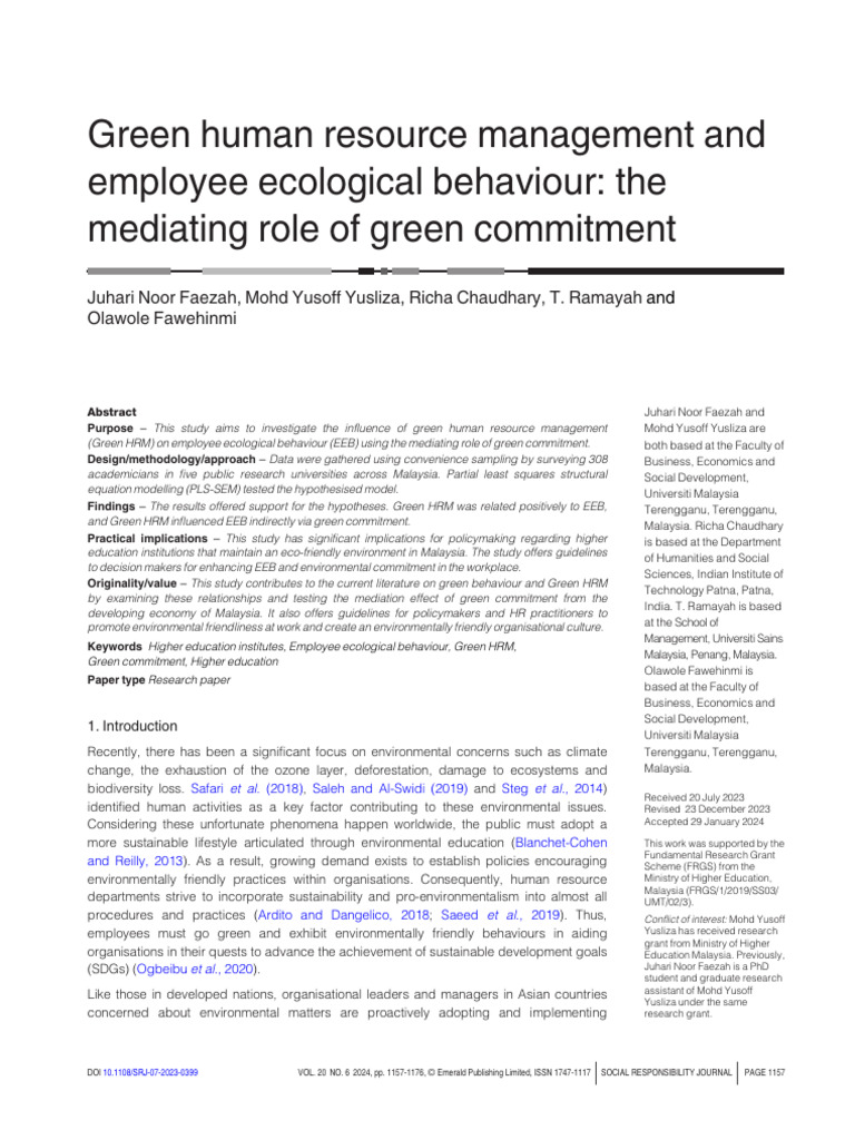 Green HRM's Impact on Employee Ecology | PDF | Human Resource ...