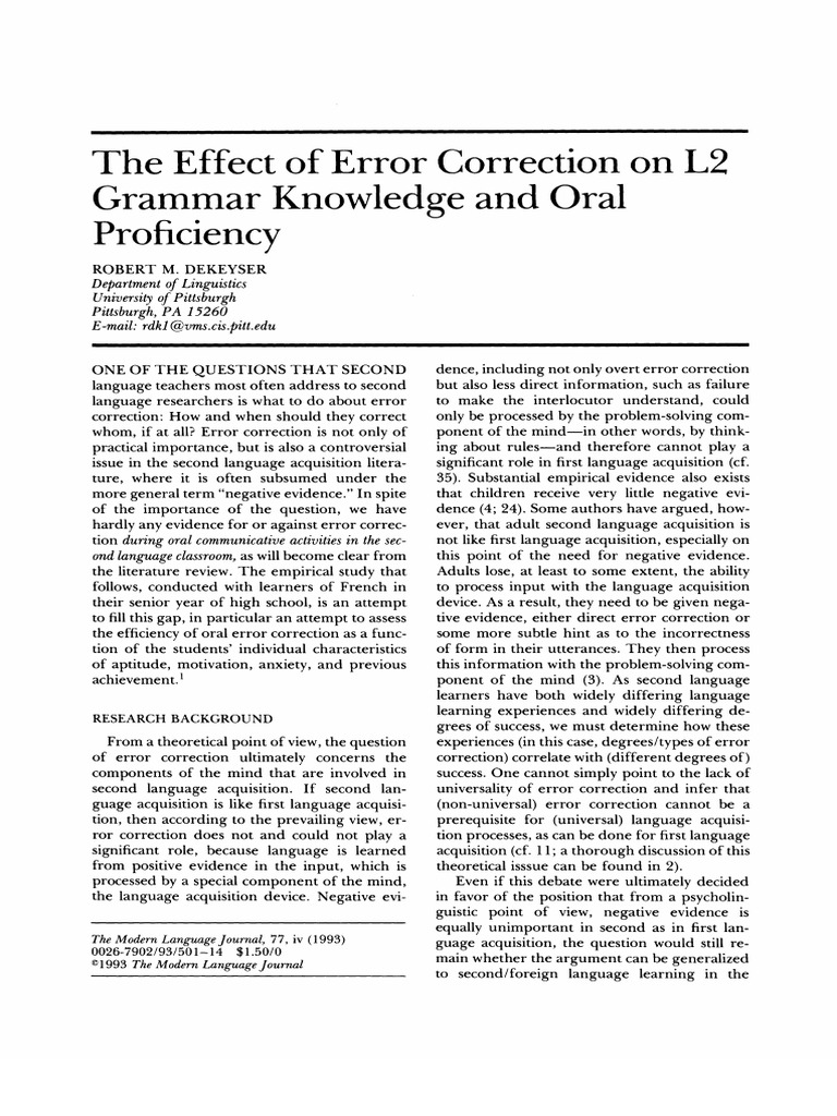 Impact of Error Correction on L2 Proficiency | PDF | Second Language ...