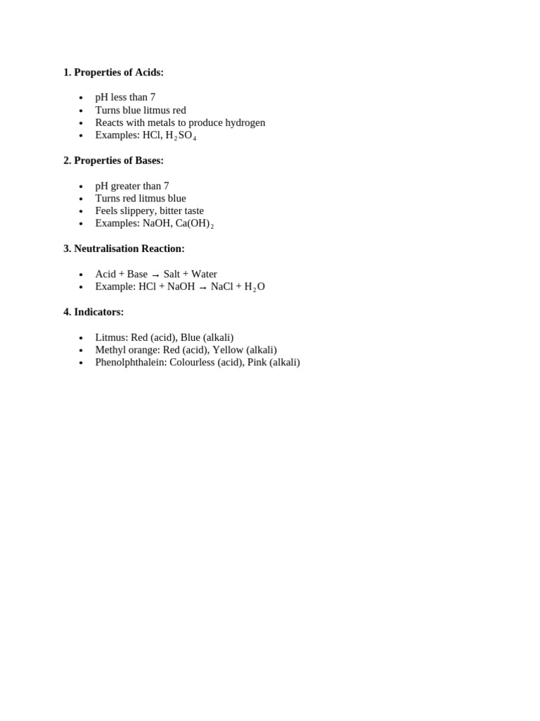 IGCSE Chemistry Revision Notes - Acids and Bases | PDF