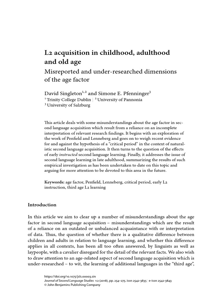 Age Factors in Second Language Acquisition | PDF | Second Language ...