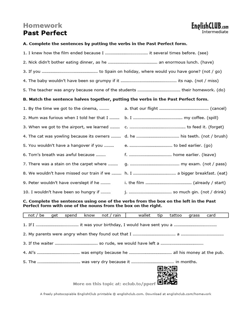 Past Perfect Sentence Completion Exercise | PDF | Linguistics | Syntax