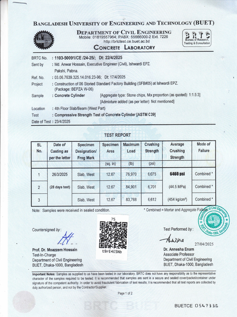 BUET Concrete Cylinder Test Report 2025 | PDF | Concrete | Building ...