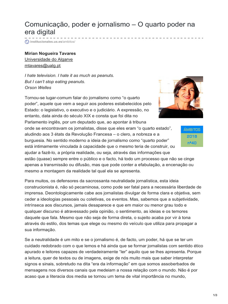 Jornalismo: Quarto Poder Digital | PDF | Jornalismo