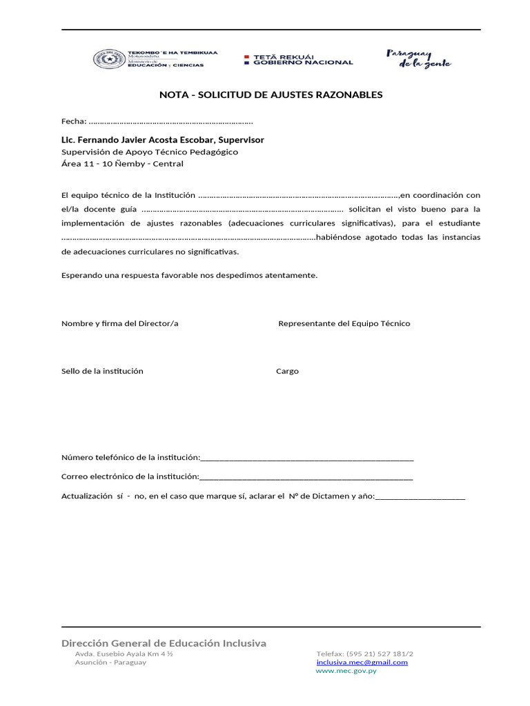 Solicitud de Ajustes Razonables | PDF