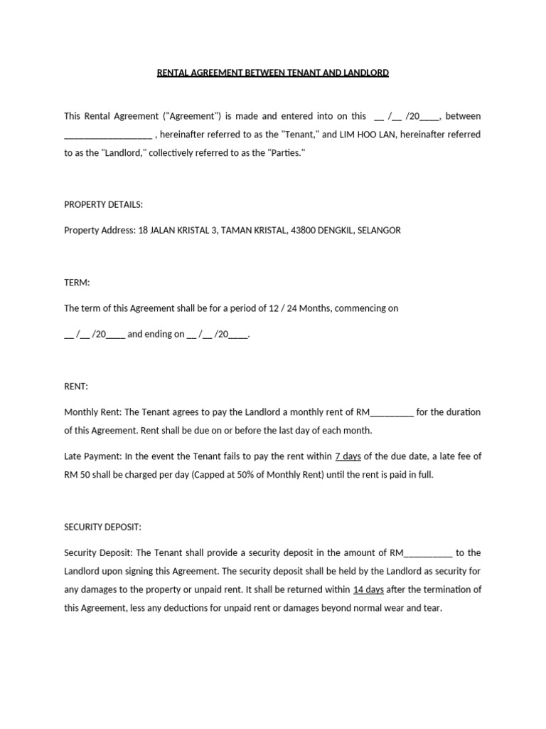 Tenant-Landlord Rental Agreement | PDF | Leasehold Estate | Landlord