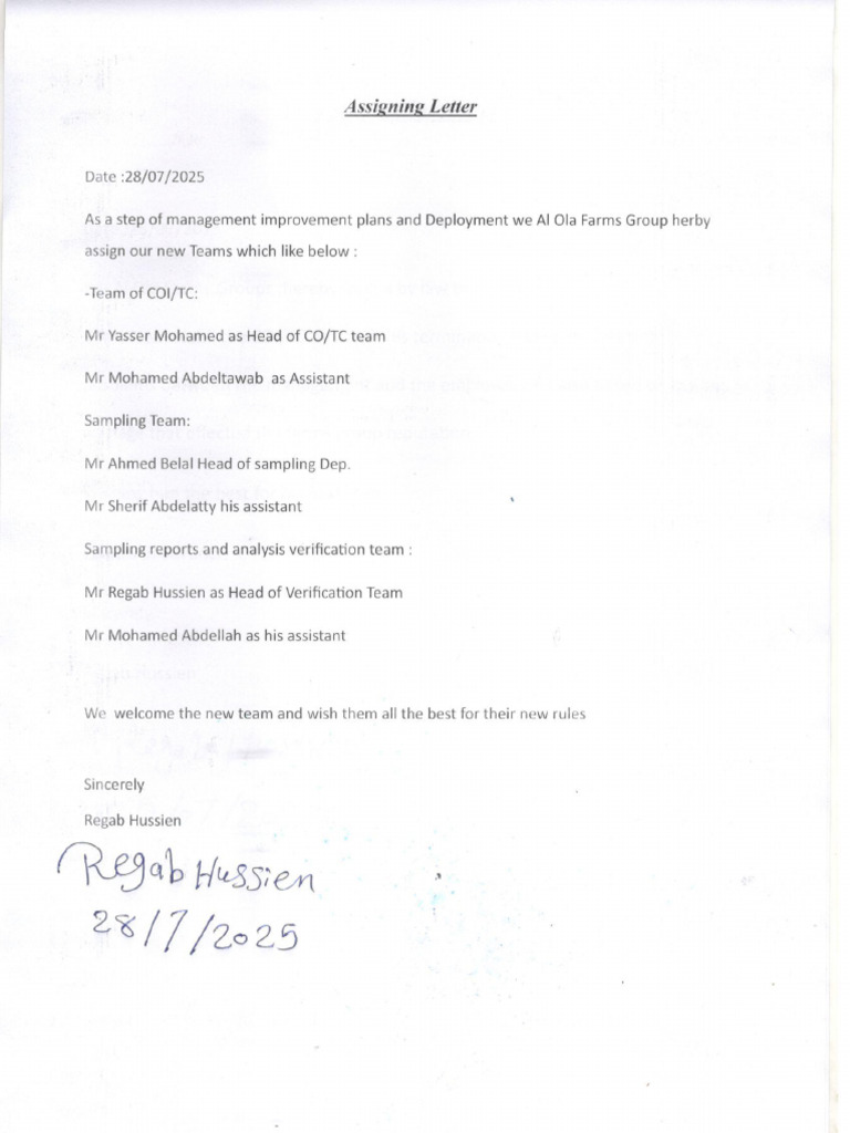 Assigning Letter | PDF