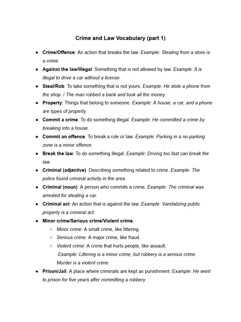Crime and Law Vocabulary (Part 1) | PDF | Burglary | Robbery