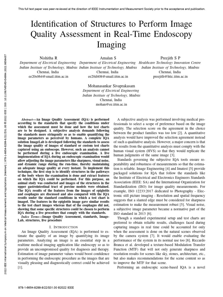 Image Quality Assessment in Endos | PDF | Signal To Noise Ratio | Image ...