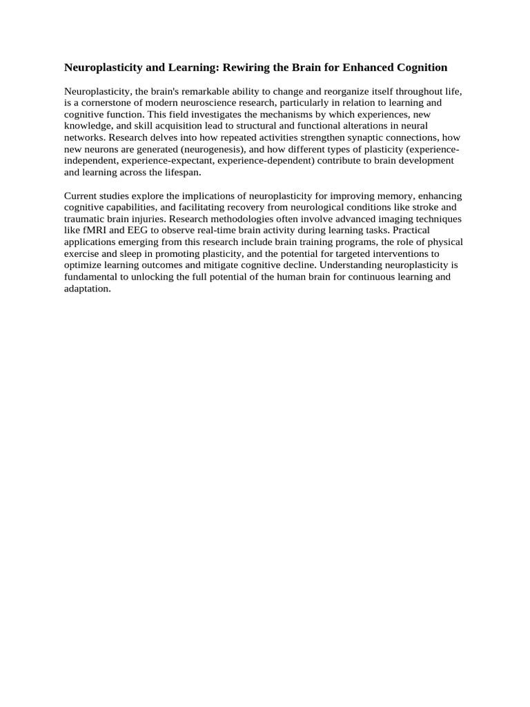 Neuroplasticity and Learning | PDF