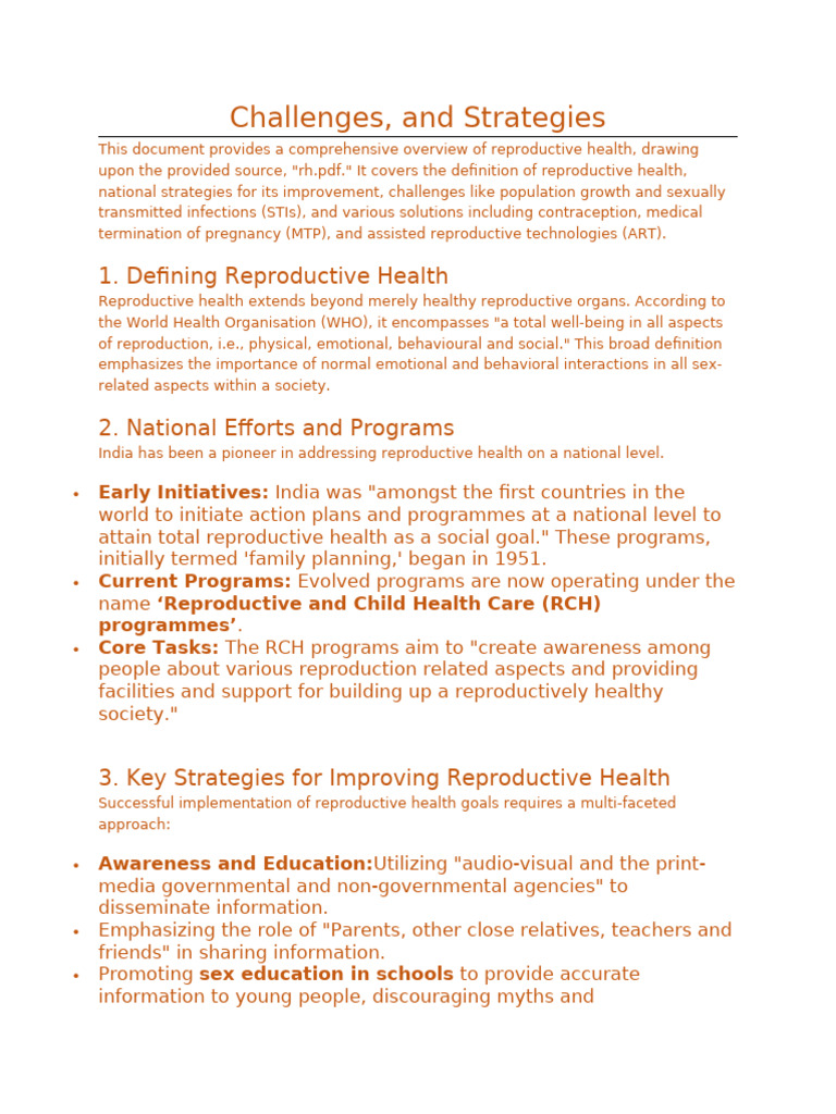 Reproductive Health: Challenges & Strategies | PDF | Birth Control ...