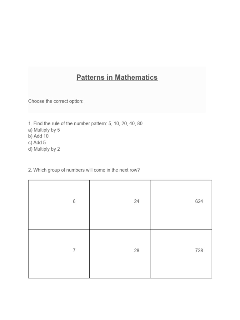 Math Patterns and Sequencing Worksheets | PDF | Mathematics