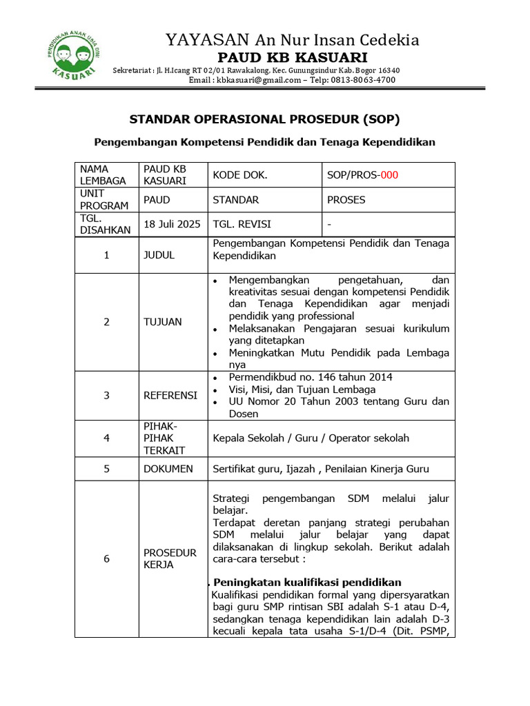 SOP Pengembangan Kompetensi Pendidik | PDF