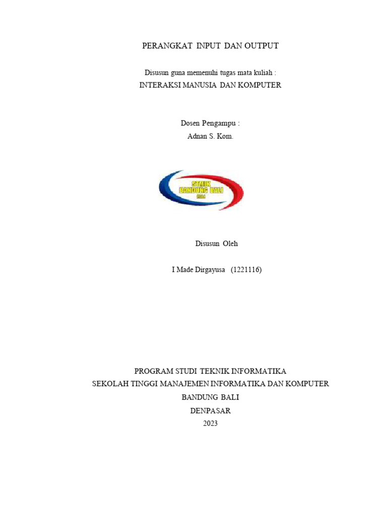 Perangkat Input dan Output Komputer | PDF