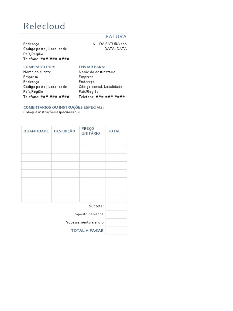 Fatura Detalhada de Compra Relecloud | PDF