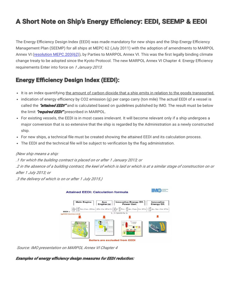 Ship Energy Efficiency: EEDI, SEEMP, EEOI | PDF | Ships | Efficient ...
