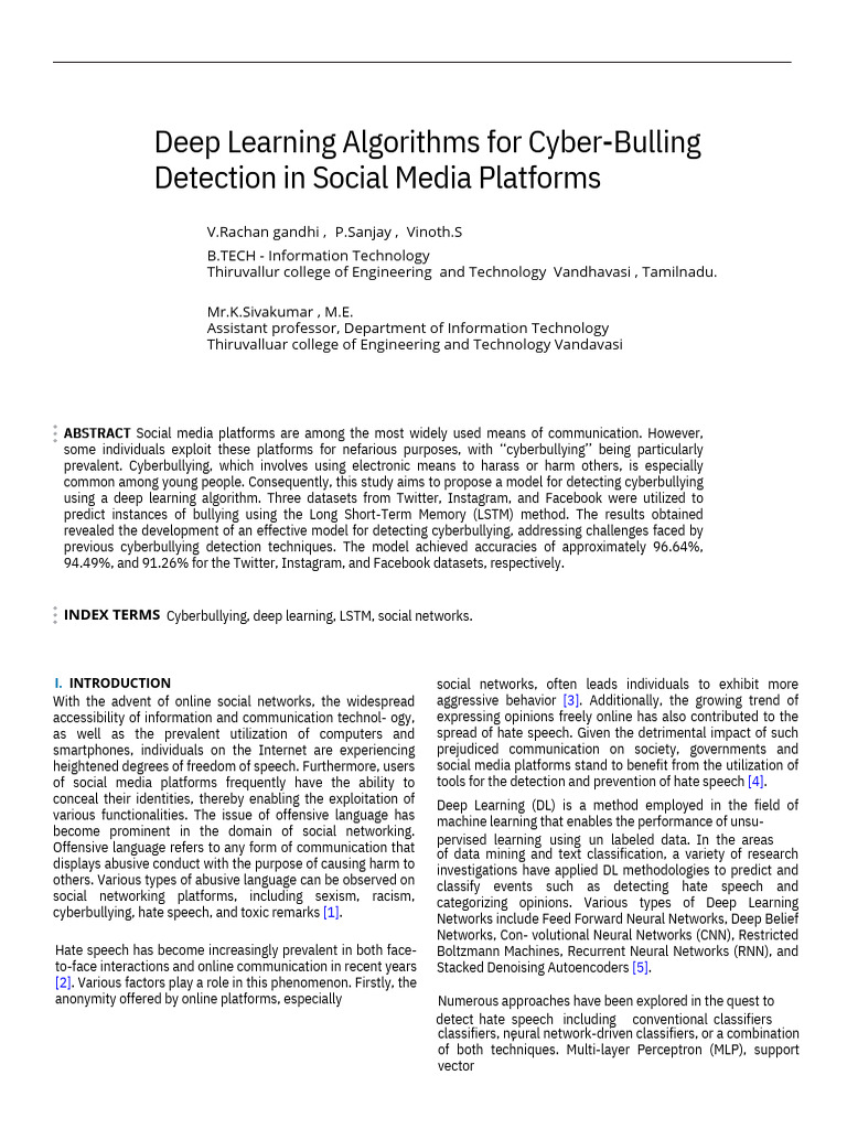 Deep Learning for Cyberbullying Detection | PDF | Deep Learning ...