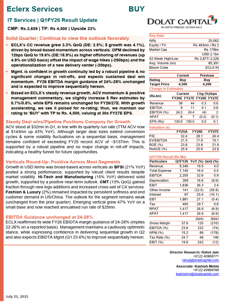ECLX Q1FY26 Results: Revenue Growth & Outlook | PDF | Expense | Private ...