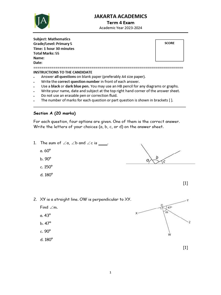 Primary 5 Mathematics Term 4 Exam | PDF | Euclidean Plane Geometry ...