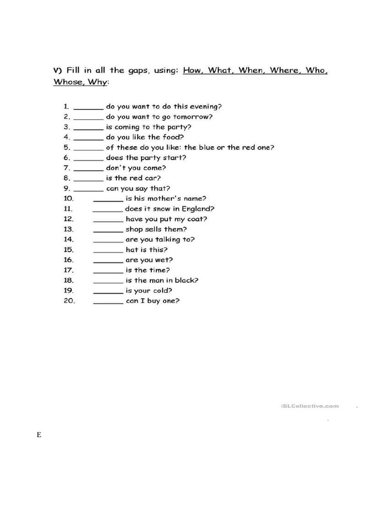 WH Questions. | PDF