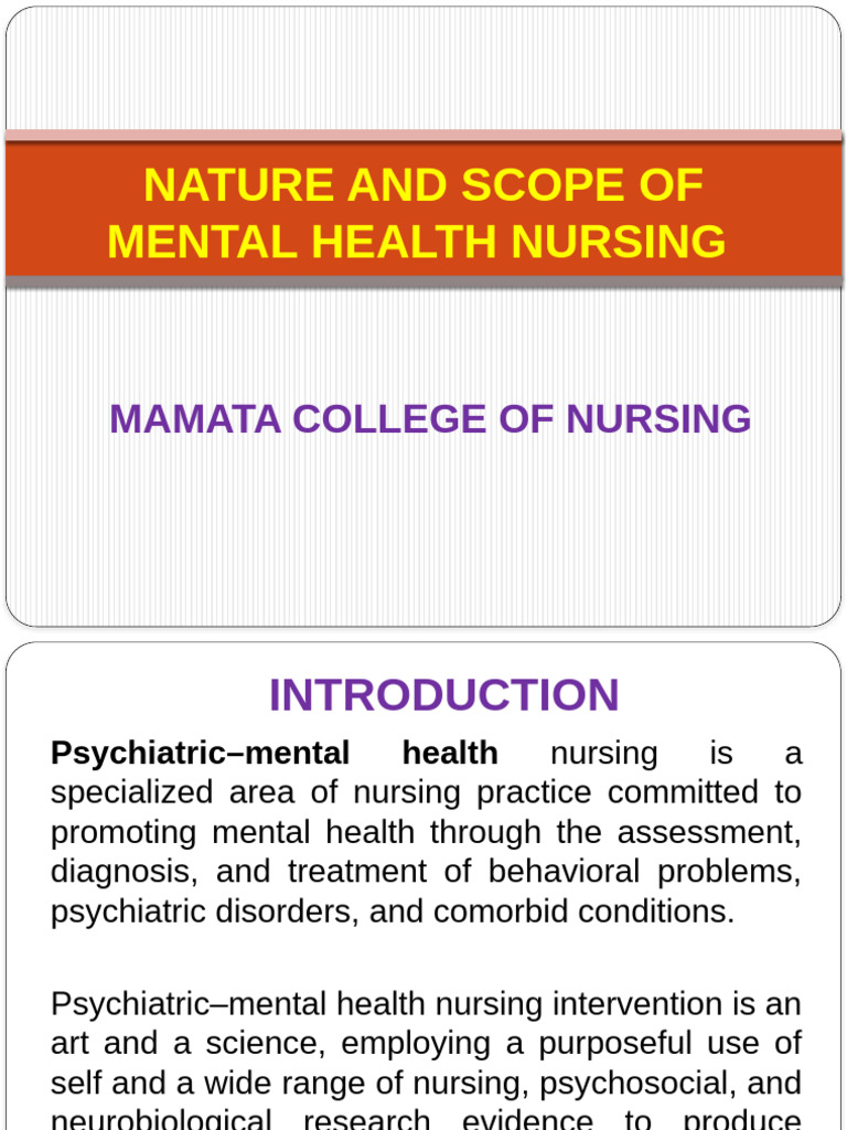 Scope of Mental Health Nursing Overview | PDF | Psychiatry | Mental Health