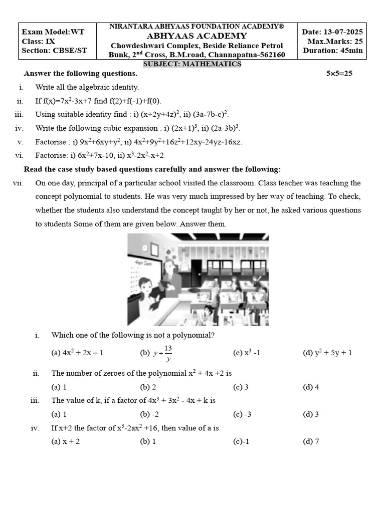 9TH CBSE Maths CT&BT 25 CPT | PDF | Factorization | Mathematics