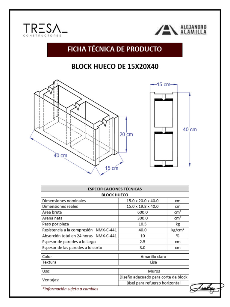 Peso del block hueco 15x20x40 cm | PDF