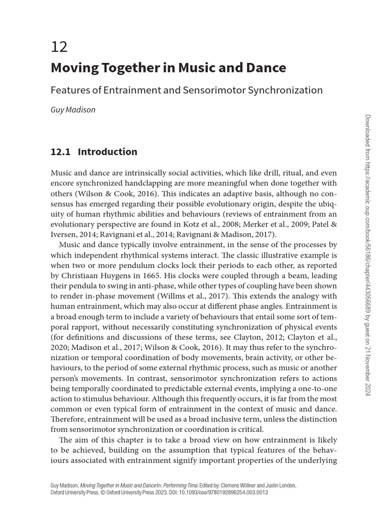 Entrainment in Music and Dance | PDF | Synchronization | Rhythm
