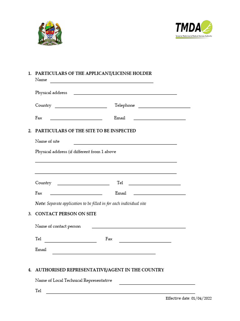 GMP Inspection Application Form | PDF | Pharmacy | Pharmaceutical Sciences