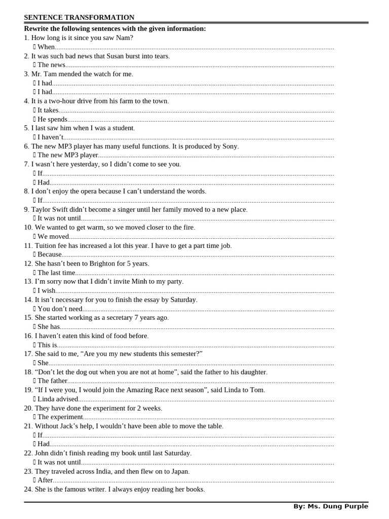 Sentence Transformation Exercises | PDF