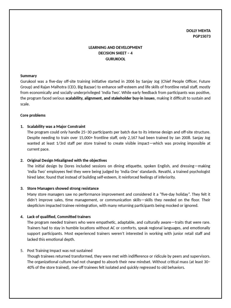 Gurukool Training Program Analysis | PDF | Learning | Behavior Modification