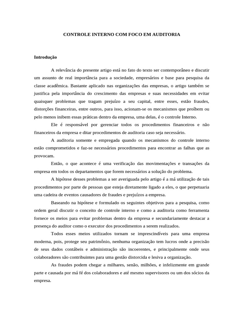 Controle Interno e Auditoria: Importância e Funções | PDF | Auditoria ...