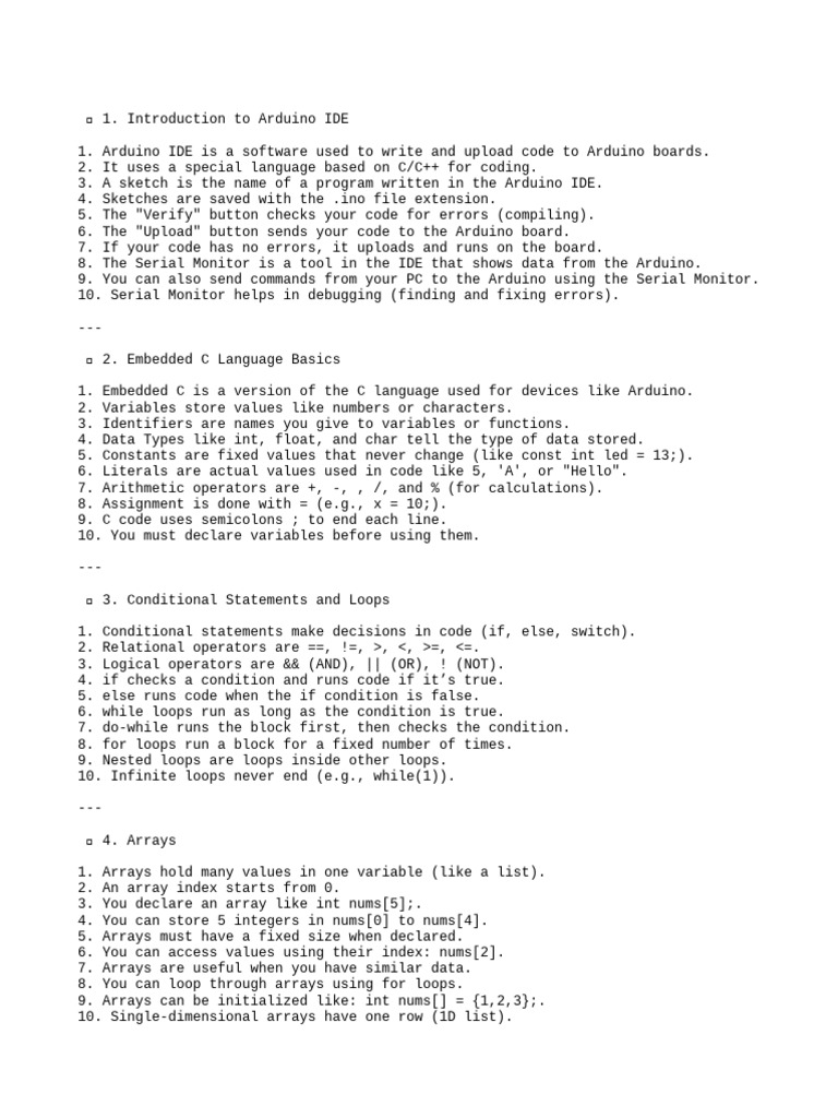 Arduino IDE and Embedded C Basics Guide | PDF | C (Programming Language ...