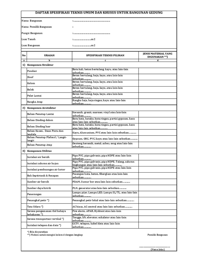 Spesifikasi Teknis Bangunan Gedung | PDF