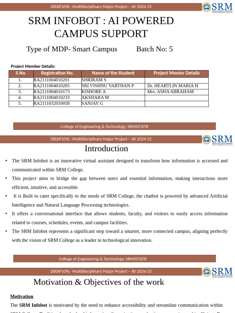 SRM Infobot: AI Chatbot for Campus Support | PDF | Usability | Machine ...