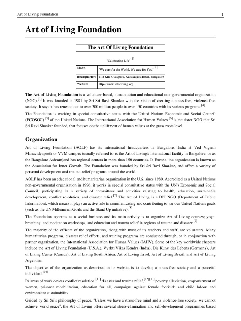 Overview of Art of Living Foundation | PDF | Wellness | Medical