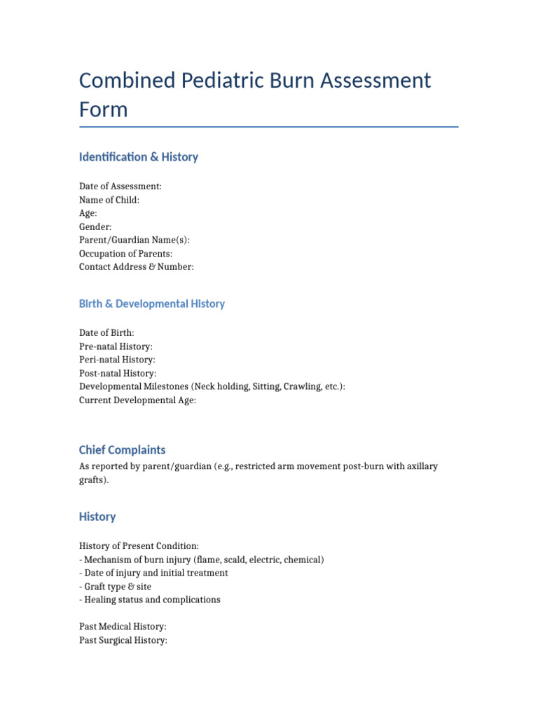 Pediatric Burn Assessment Form | PDF