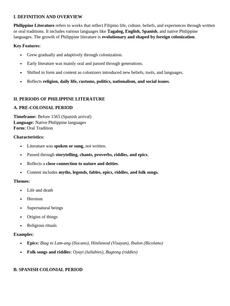 Philippine Literature: Historical Overview | PDF | Philippines ...