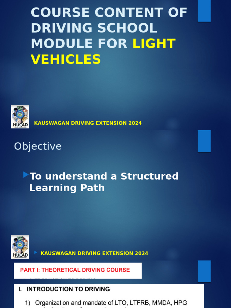 Course Content of Driving School Module For Light Vehicles | PDF