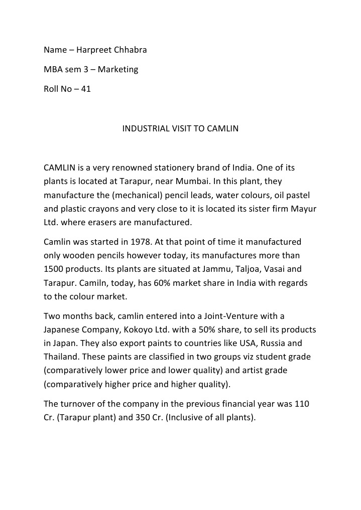 Insights from Camlin Industrial Visit | PDF