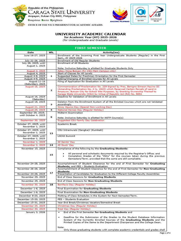 CSU Academic Calendar 2025-2026 | PDF | Academic Term | Higher Education