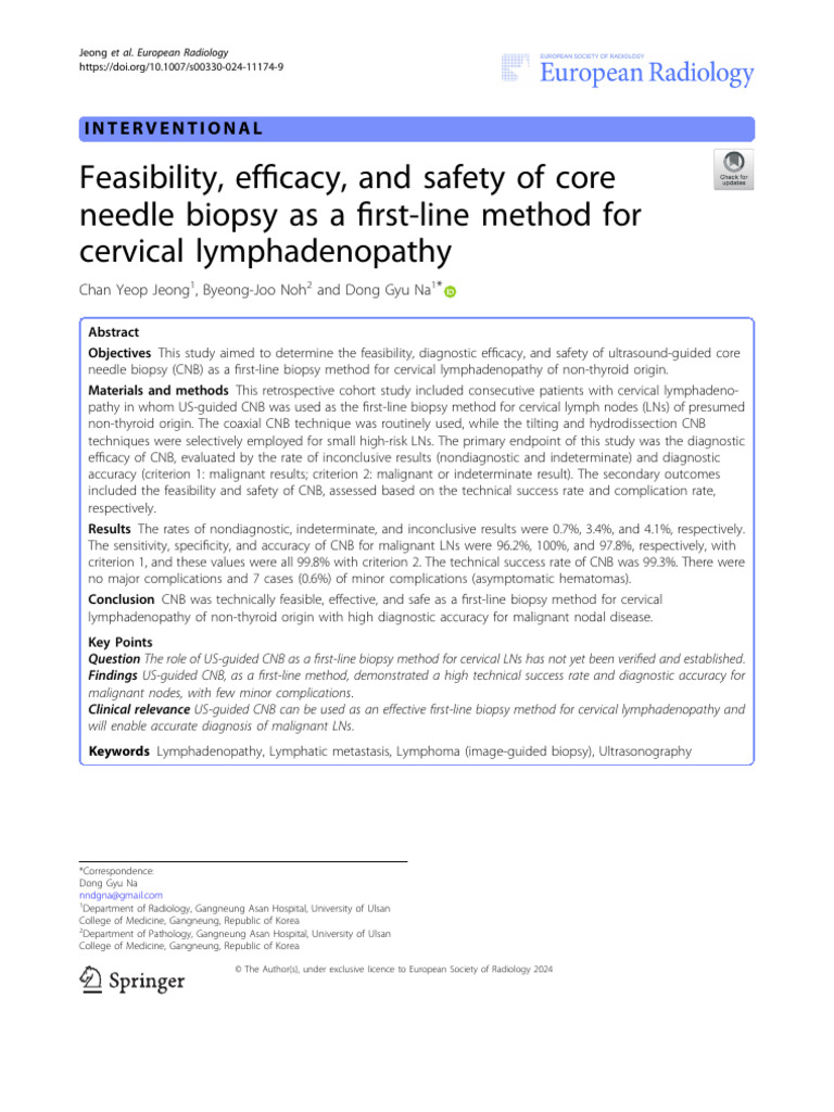 Core Needle Biopsy Neck Lymphadenopathy | PDF | Biopsy | Pathology