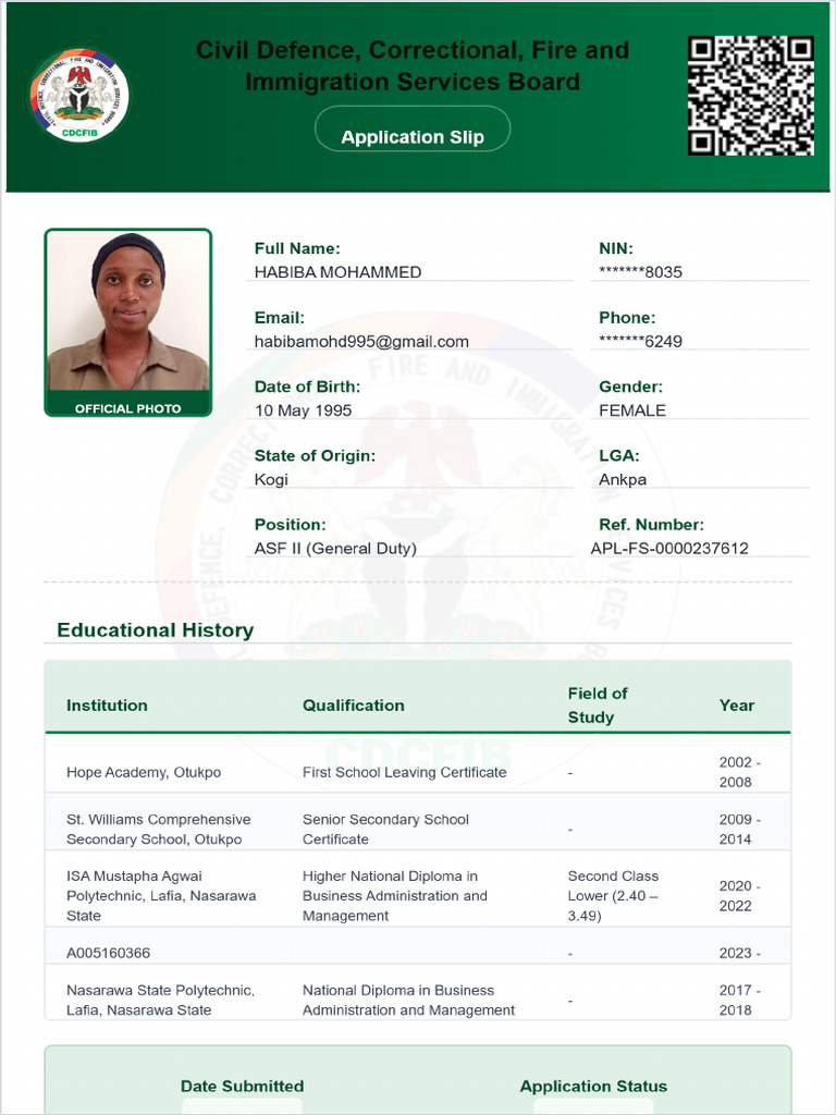 HABIBA MOHAMMED Application Slip | PDF