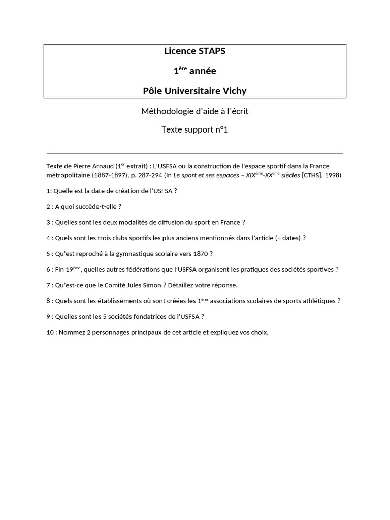Histoire de l'USFSA et du sport en France | PDF