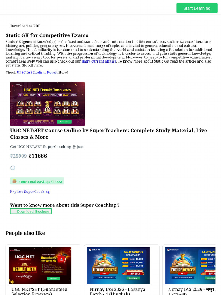 Static GK - All The Important General Knowledge Topics With Free PDF To ...