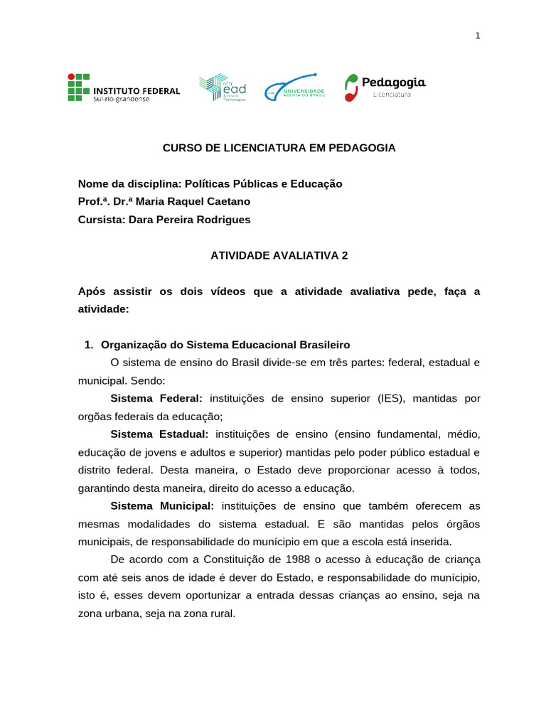 Estrutura e História da Educação no Brasil | PDF | Escolas | Ensino médio