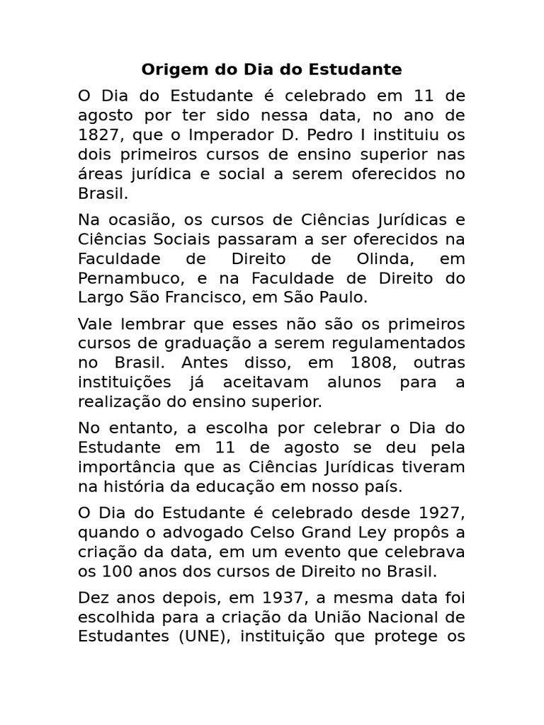 Origem do Dia do Estudante no Brasil | PDF | Brasil | Educação continuada