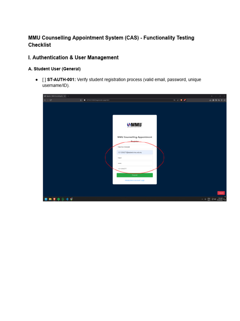 MMU Counselling Appointment System Testing | PDF | Login | Password