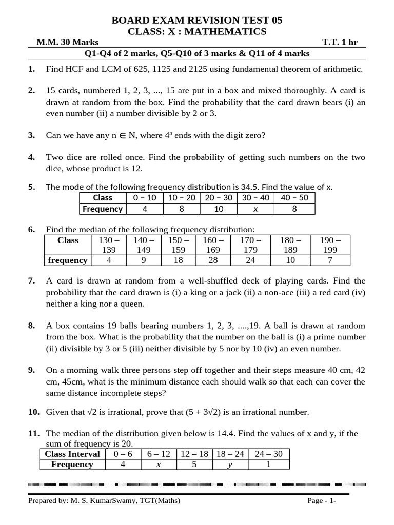 Class 5 Maths Revision Test 05 | PDF